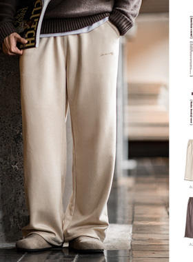 马登工装美式休闲磨毛麂皮卫裤慵懒风宽松垂感直筒阔腿裤子男秋冬