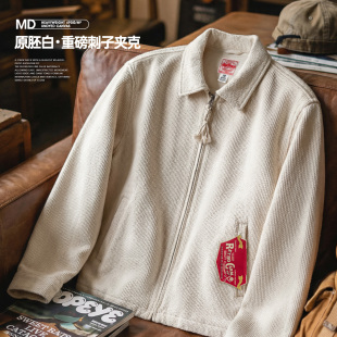 外套男春 白色IKE教练夹克翻领重磅纯棉正肩帆布短款 马登工装 美式