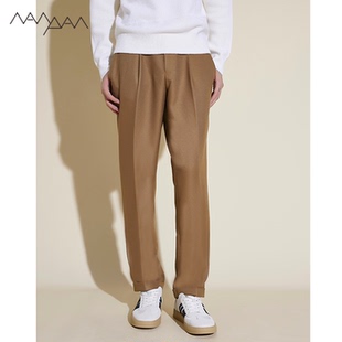 休闲西裤 2025SPR温柔且高级棕色单褶设计 英伦绅士风斜纹翻边男士