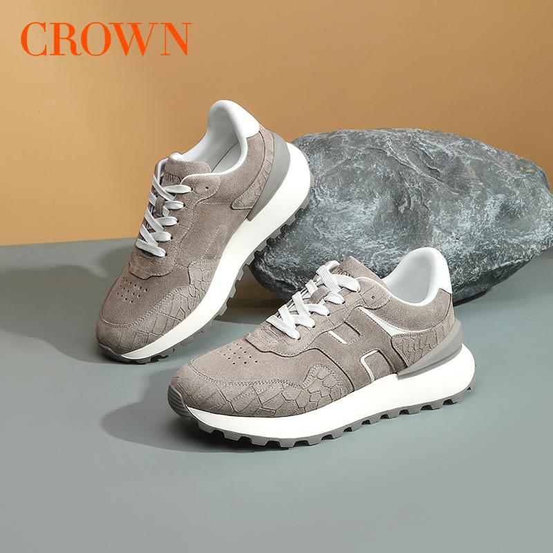 CROWN/皇冠百搭男鞋阿甘鞋复古休闲运动鞋厚底耐磨德训老爹鞋男款