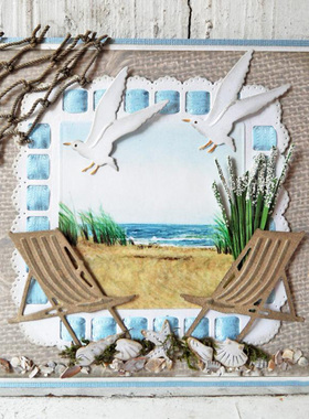 6750沙滩海滩躺椅 切割模板DIY模具cutting die贺卡Scrapbook手账