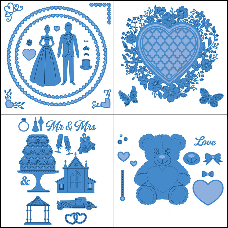 5986情人爱心熊蛋糕 切割模板DIY模具 cutting die手账Scrapbook