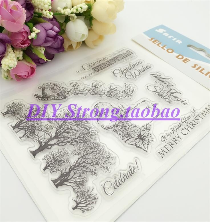 DIY scrapbook剪贴簿手账 相册卡片成品印章 透明印章图章 圣诞