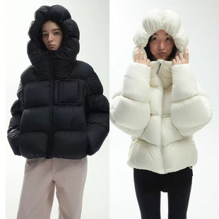 2025秋冬新款女式羽绒服宽松慵懒短款加厚保暖连帽时尚白鸭绒外套