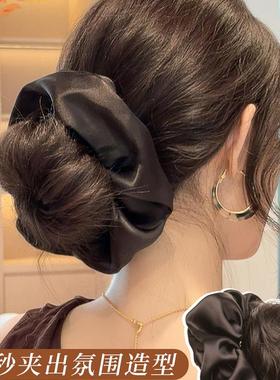 慵懒低扎丸子头假发抓夹韩系黑色发圈发包蓬松增发量花苞盘发神器