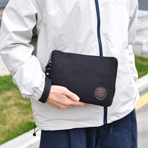 新款怀旧男士帆布手拿包零钱钥匙