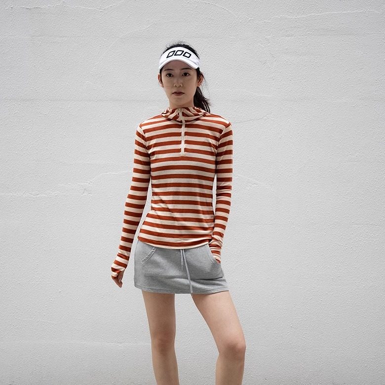 可机洗Earth Tencel天丝美利奴羊毛休闲条纹连帽长袖女士T恤跑步