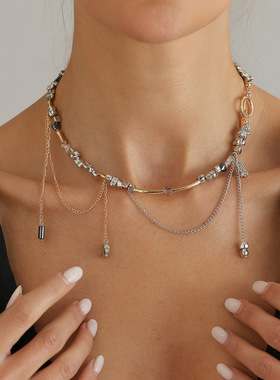 欧美跨境饰品双拼色碎银项链女in