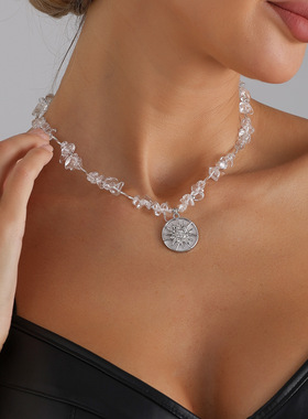 欧美跨境饰品清新水晶人造石项链