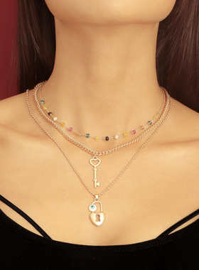 欧美跨境饰品复古三层街拍心形钥