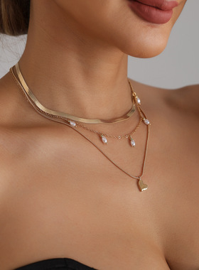 欧美跨境饰品复古金属风爱心仿珍