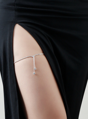 欧美性感沙滩脚链闪钻大腿链几何流苏身体链水钻金属链条腿环辣妹