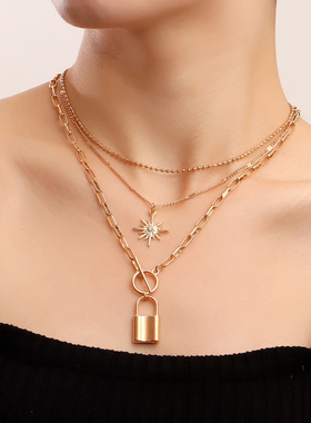 欧美新品小众挂锁金属夸张圆珠锁