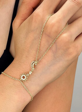 复古星月太阳镶钻一体手链轻奢创