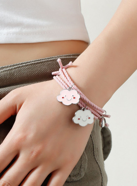 抖音日韩可爱情侣闺蜜粉色手绳爱