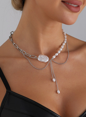 欧美跨境饰品性感流苏扁平风项链