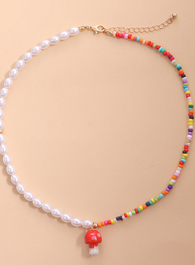 欧美跨境饰品红色白点玻璃蘑菇吊