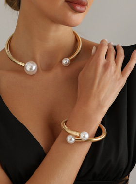 欧美跨境饰品复古蛇骨链珍珠项圈