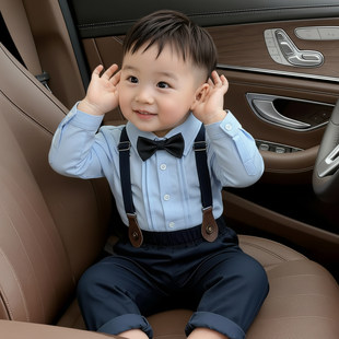 一周岁男宝宝礼服春装婴幼儿抓周生日宴小西装英伦帅气背带裤套装