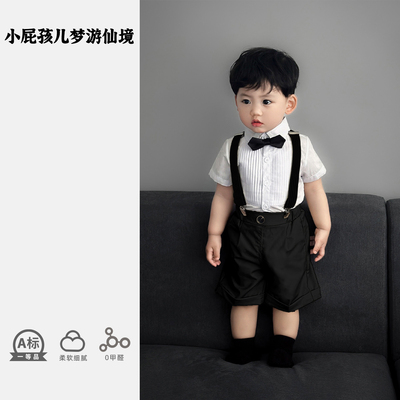 男宝宝周岁礼服套装夏季男童小西装帅气儿童背带裤两件套花童主持 — 1