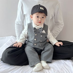 男宝宝周岁礼服绅士小男童生日抓周宴百天衣服 秋季 婴幼儿西装 套装