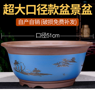 紫砂特大口径花盆圆形碗盆种树种菜室外树桩金弹子阳台陶瓷盆景盆