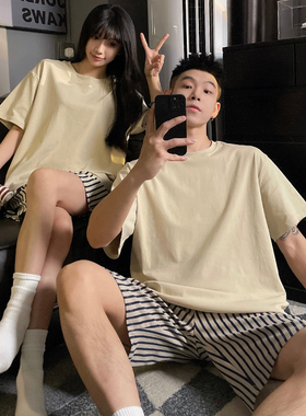 Kiai 可外穿情侣纯棉睡衣情侣夏季短袖短裤休闲家居服套装男女