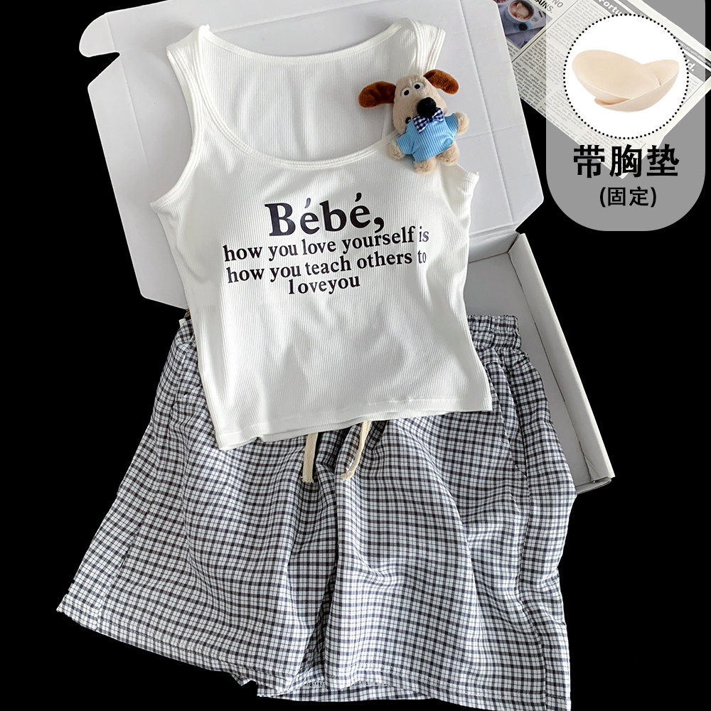 Kiai 可外穿带胸垫睡衣女夏斜肩性感一体式背心短裤套装家居服