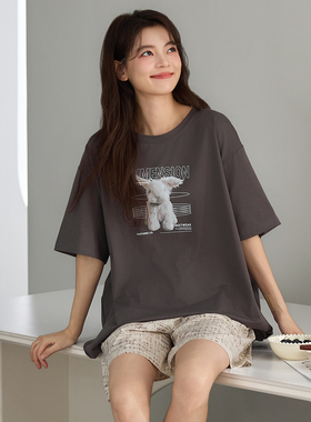 Kiai 可外穿2026夏季睡衣女士纯棉圆领套头短袖短裤套装家居服