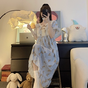 Kiai 200斤胖MM高级感夏季加大码睡衣女睡裙短袖中长裙加肥家居服