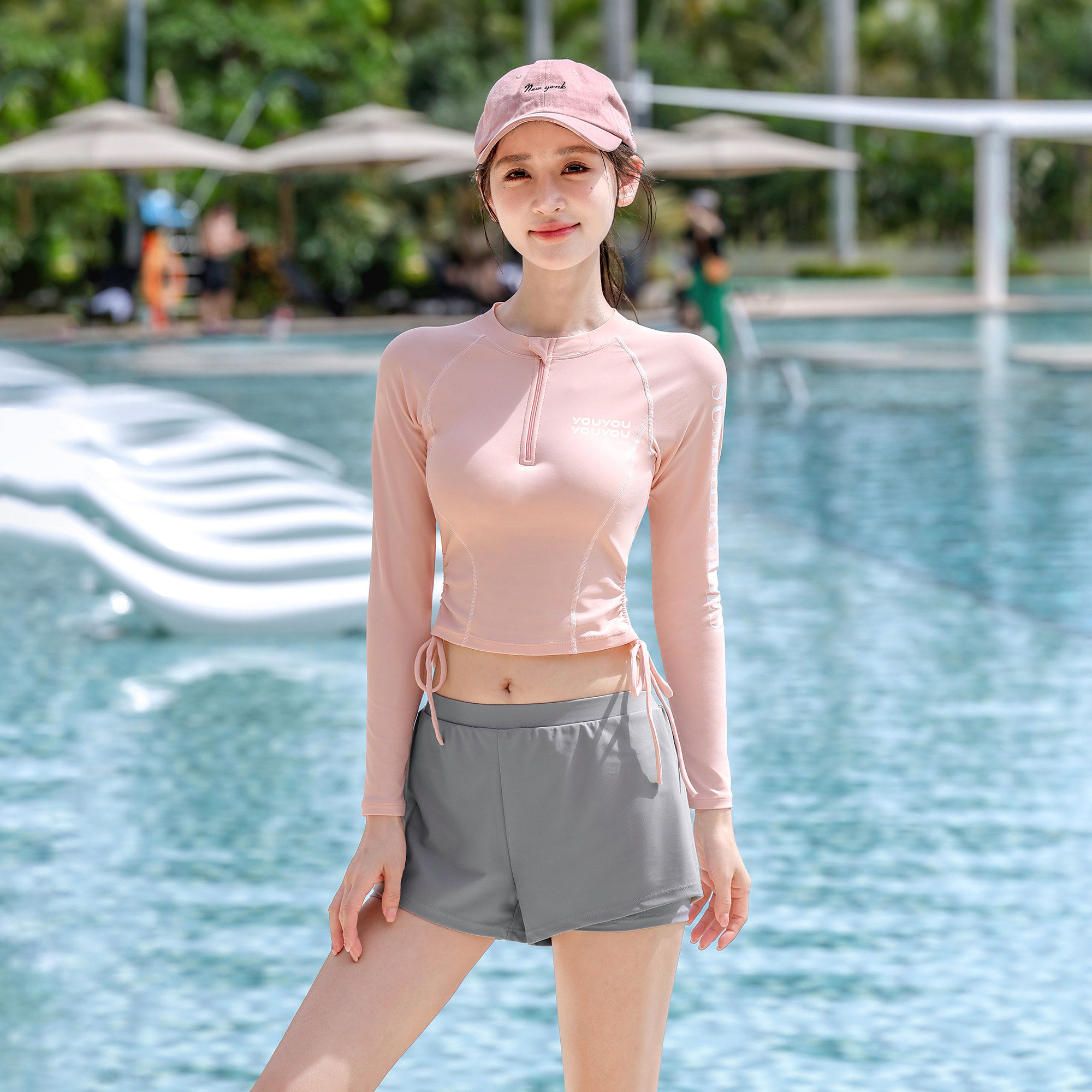 分体泳衣女2026新款遮肚显瘦游泳馆专用高级感长袖防晒温泉游泳装