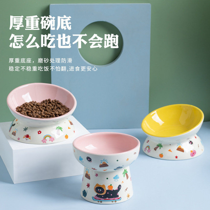 创意黑猫高脚陶瓷宠物碗