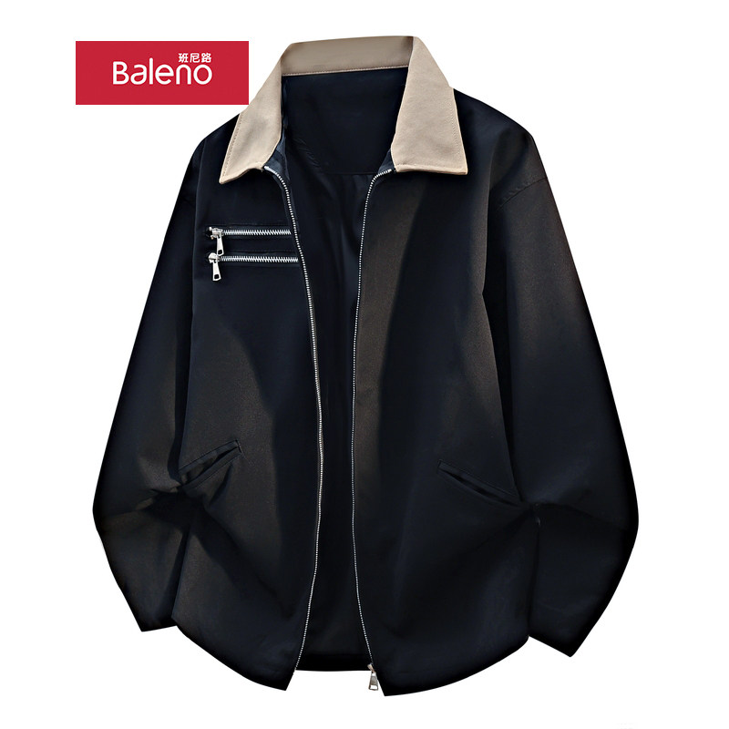 班尼路撞色翻领夹克男春秋季2026新款拉链衣服美式青少年春装外套,男装,夹克,淘宝优惠券,粉丝福利购,淘宝优惠卷