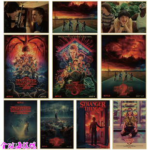 怪奇物语Stranger Thing美剧海报牛皮纸装饰画酒吧咖啡厅卧室挂画