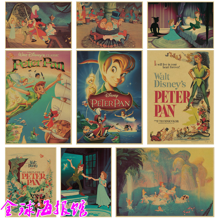 小飞侠 peter pan 迪士尼动画动漫电影海报复古牛皮纸装饰画贴纸