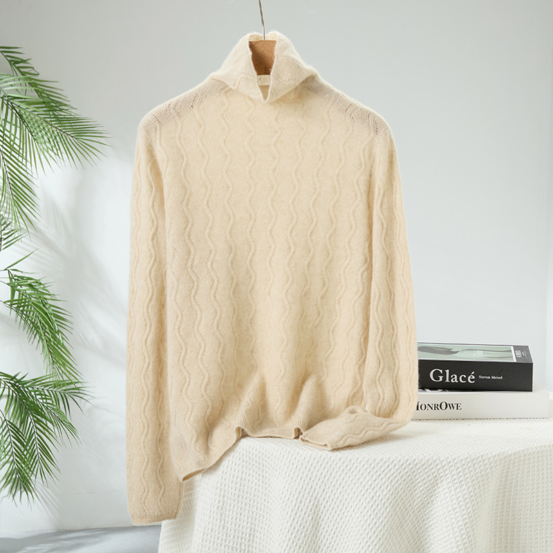 真高端100%纯山羊绒波浪纹毛衣