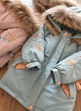 女童棉服2023新款洋气派克服冬装中长款中大儿童棉袄女孩棉衣外套