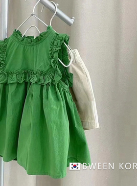 女童连衣裙夏季2023新款韩版童装儿童绿色背心裙洋气宝宝夏天裙子