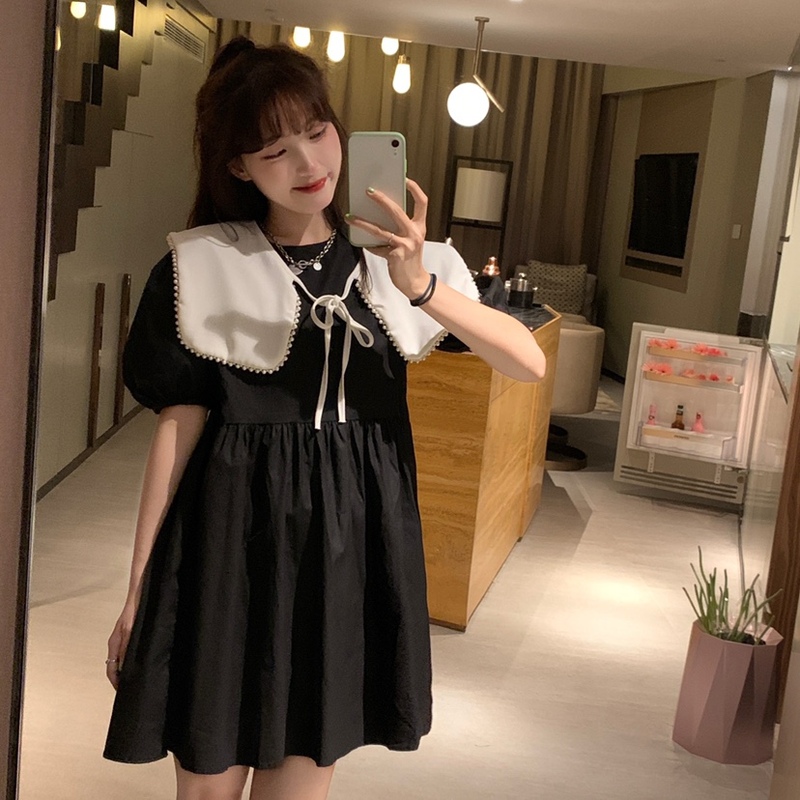 Real shot Vintage bubble sleeve detachable cape dress