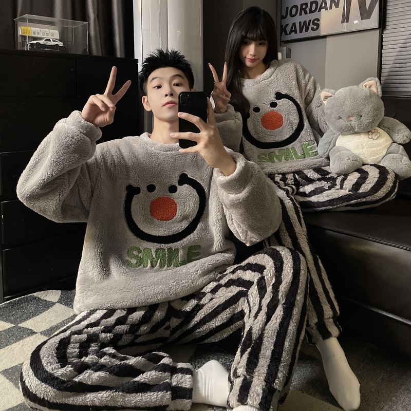 珊瑚绒睡衣女冬季长袖超厚绒情侣