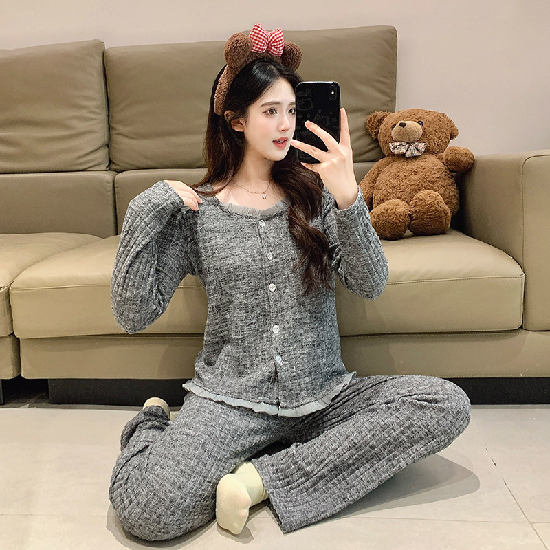 睡衣女士春秋冬季长袖长裤2025新款仿羊绒保暖甜美花边加厚家居服