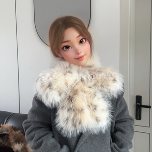 秋冬新款 仿狐狸毛皮草围巾加厚保暖围脖气质凹造型蝴蝶结毛领子女