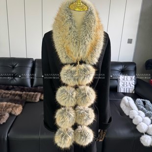 大毛球仿狐狸毛皮草围脖女冬季 气质毛毛围巾造型 保暖搭配神器时尚