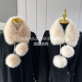 时尚 皮草气质长款 毛领子毛球球围脖 新款 高品质仿狐狸毛围巾女冬季