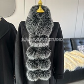 时尚 高品质超大仿狐狸毛围巾女冬季 皮草气质长款 毛领子毛球球围脖