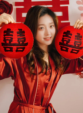 结婚红色喜字灯笼装饰婚房布置套装中式婚礼场景新娘拍照挂件道具