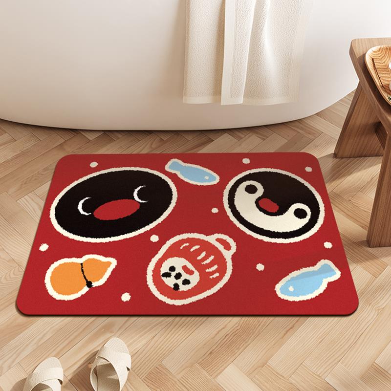日韩可爱企鹅浴室地垫家用速干 乾防滑吸水高级化妆室厕所口卡通