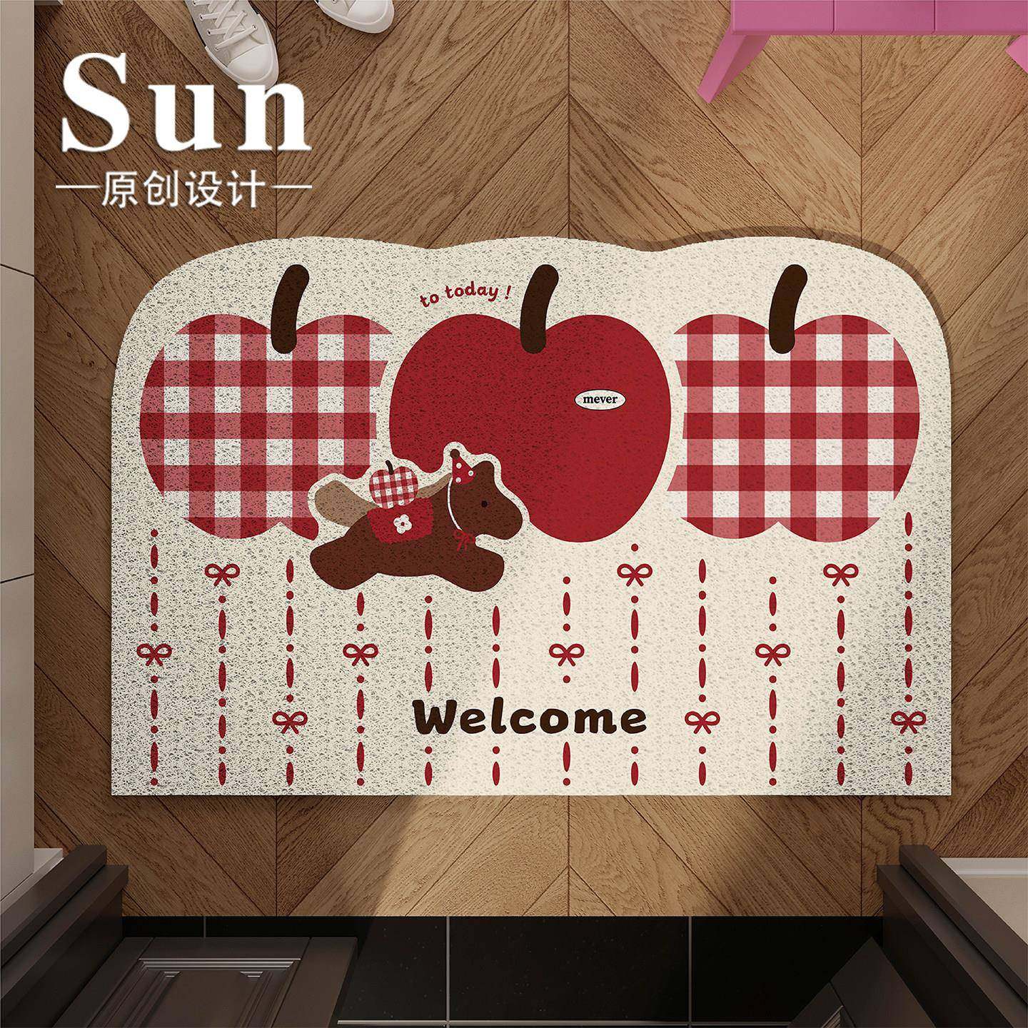 卡通苹果丝圈进门脚垫可裁剪蹭土刮泥除尘防滑免打理玄关进门地毯,居家布艺,入户地垫,淘宝优惠券,粉丝福利购,淘宝优惠卷