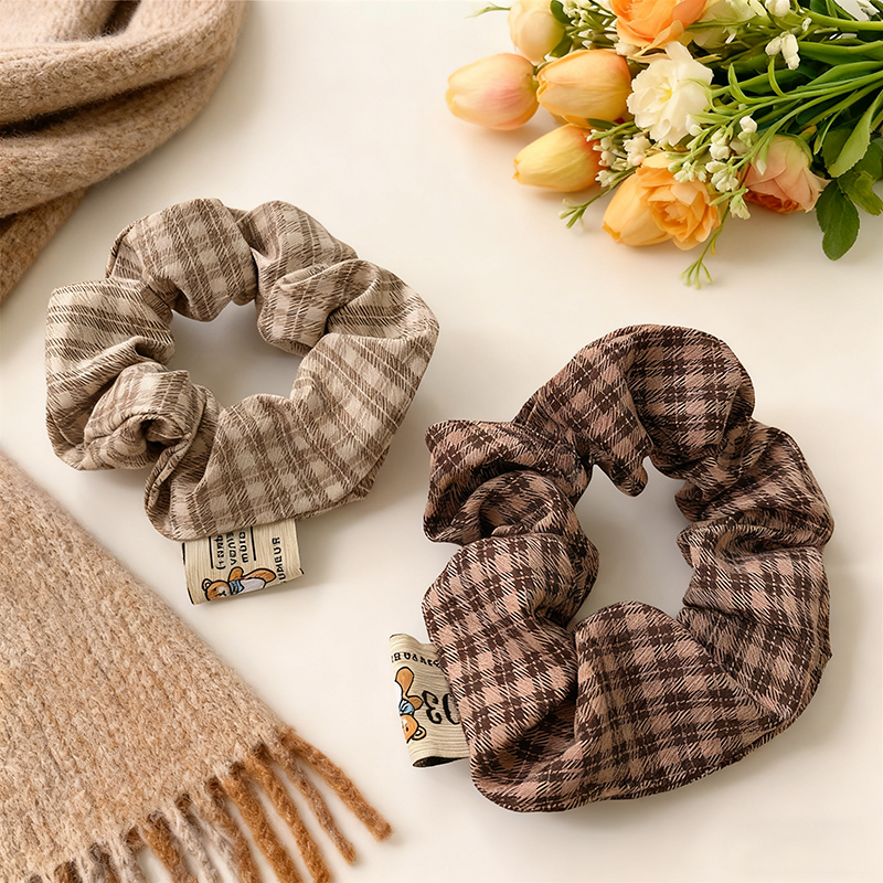 学院风格子发圈秋冬卡通小熊头绳ins甜美皮筋大肠圈丸子头发绳女