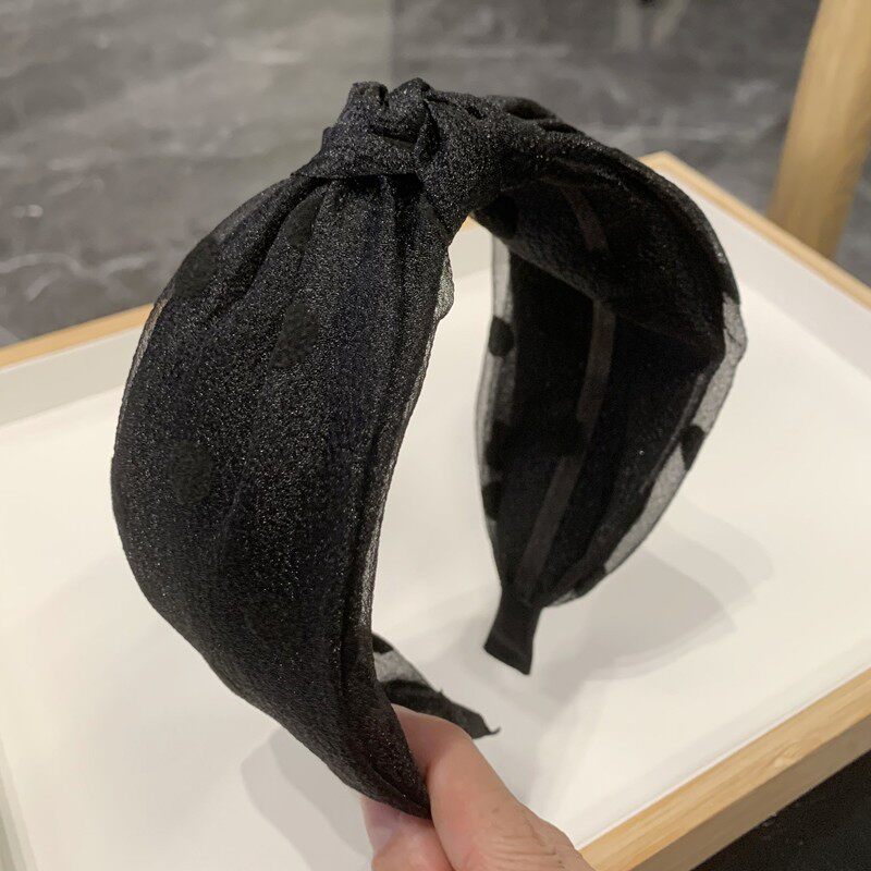 2023夏季简约网纱打结头箍复古波点头饰发卡女宽边中间打结发箍女